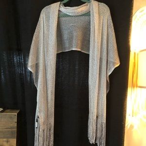 NWT silver scarf with fringe